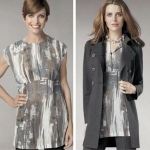 CAbi #651 | Semi-Sheer Cap Sleeve Watercolor Tunic Blouse | Size Small